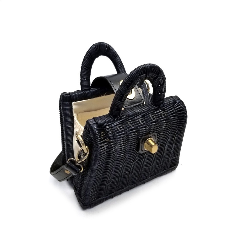 Mini black on black straw bag